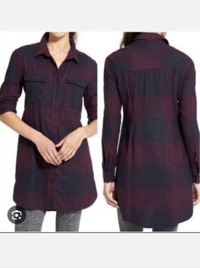 Athleta Trail to Town Wild Raisin Flannel Button Down Shirt Dress Sz S